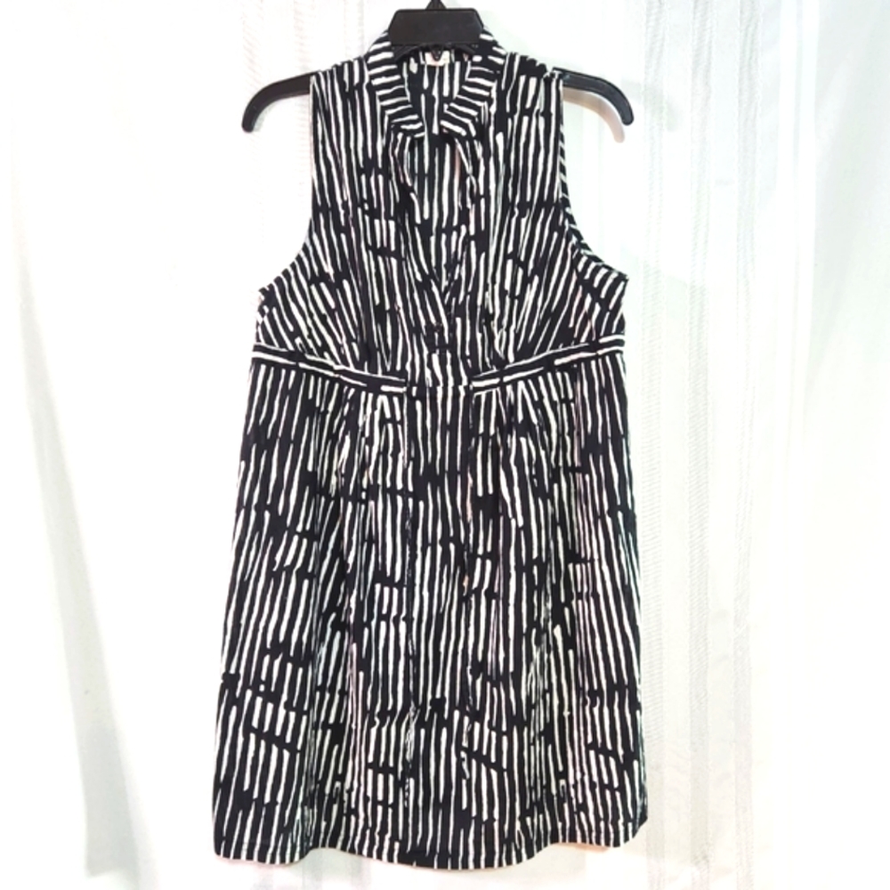 MERONA, BLACK AND WHITE BAMBOO PRINT SLEEVELESS 100% COTTON DRESS SIZE MEDIUM